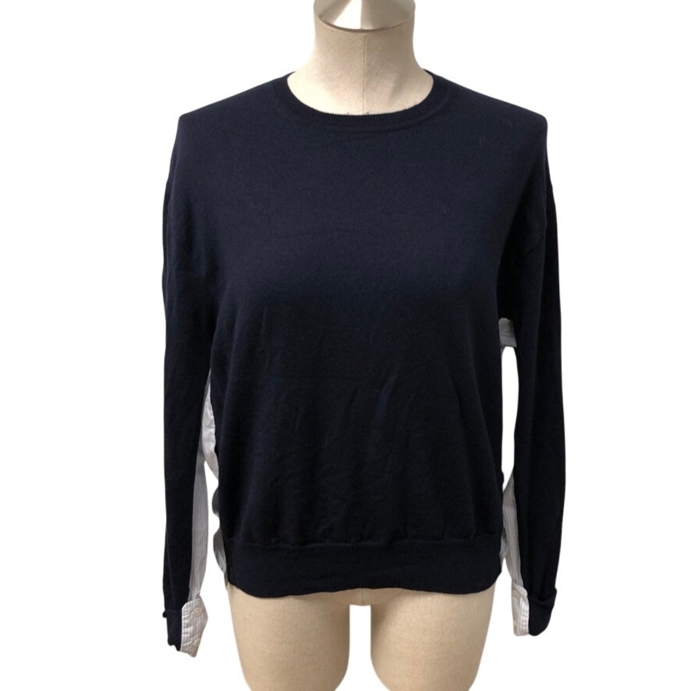 Rag & Bone Sweater Womens M Navy Blue Mixed Media Merino Wool Preppy Academia